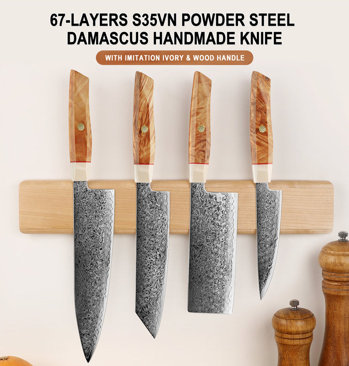 Cuchillo Chef #8, 67 capas acero Damasco, núcleo S35VN.