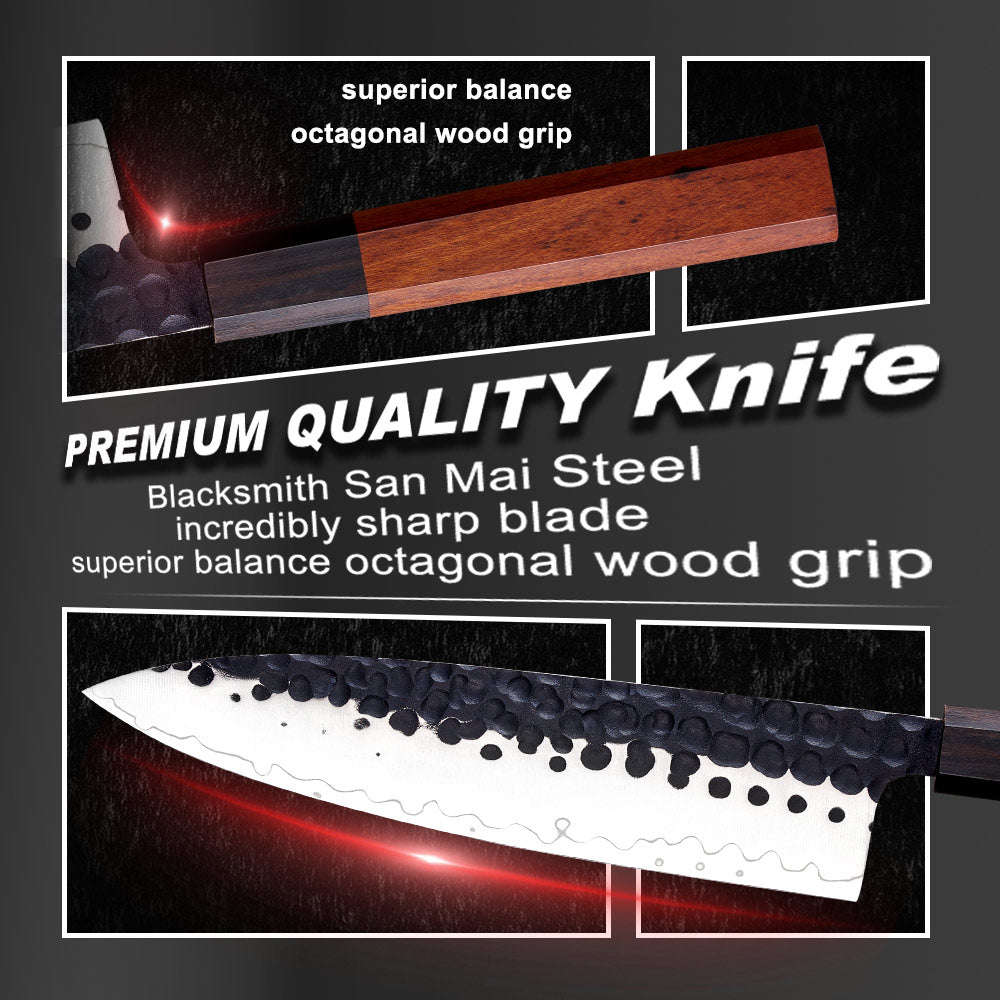 Cuchillo Kiritsuke #9, acero al carbono de tres capas AUS-10.