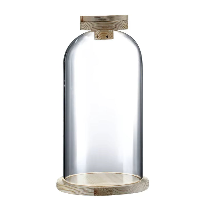 Cúpula acrilico con base de madera para smoker 26 alto x 12.2cm Dia.