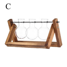 Cargar imagen en el visor de la galería, Kingbuy Jarrón de cristal para colgar cocktail con forma de hexágono x 3, de cristal con soporte de madera sólida retro para decoración.