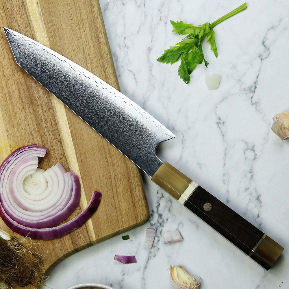 Cuchillo Buffalo Kiritsuke #8, Acero Damasco de 67 Capas.