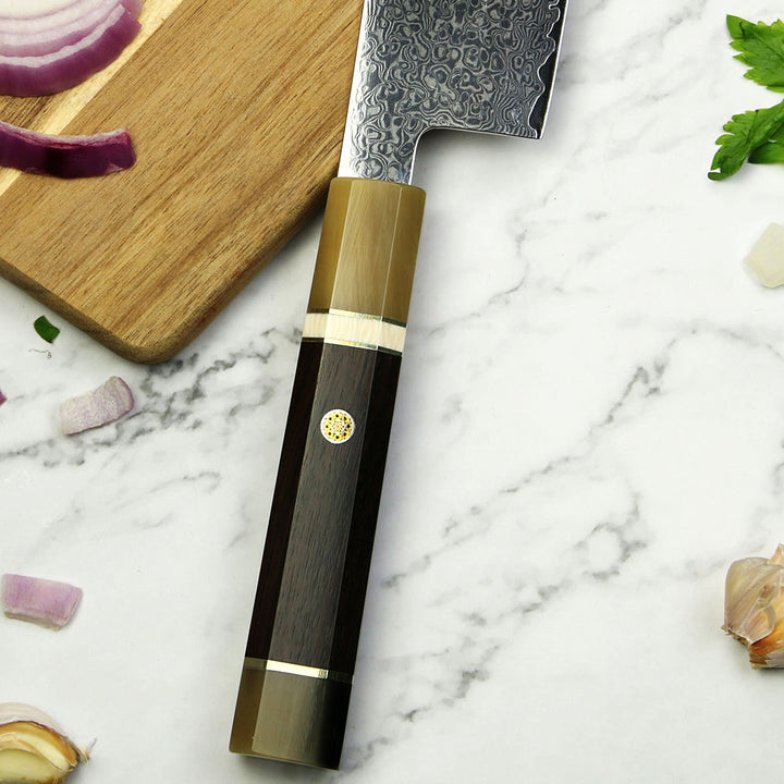 Cuchillo Buffalo Santoku #7, Acero Damasco de 67 Capas.