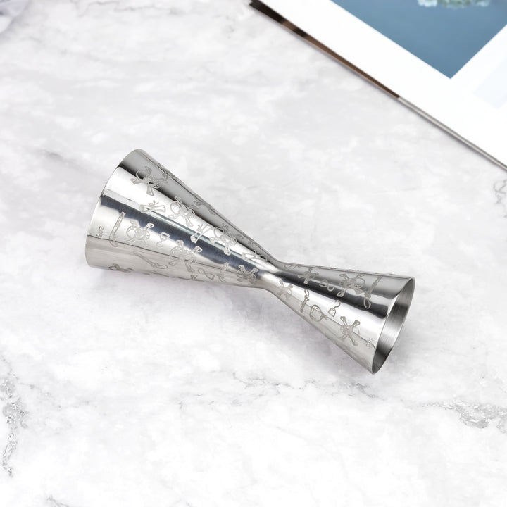 Jigger Skull sin costura 1/2 oz, Diseño Grabado.