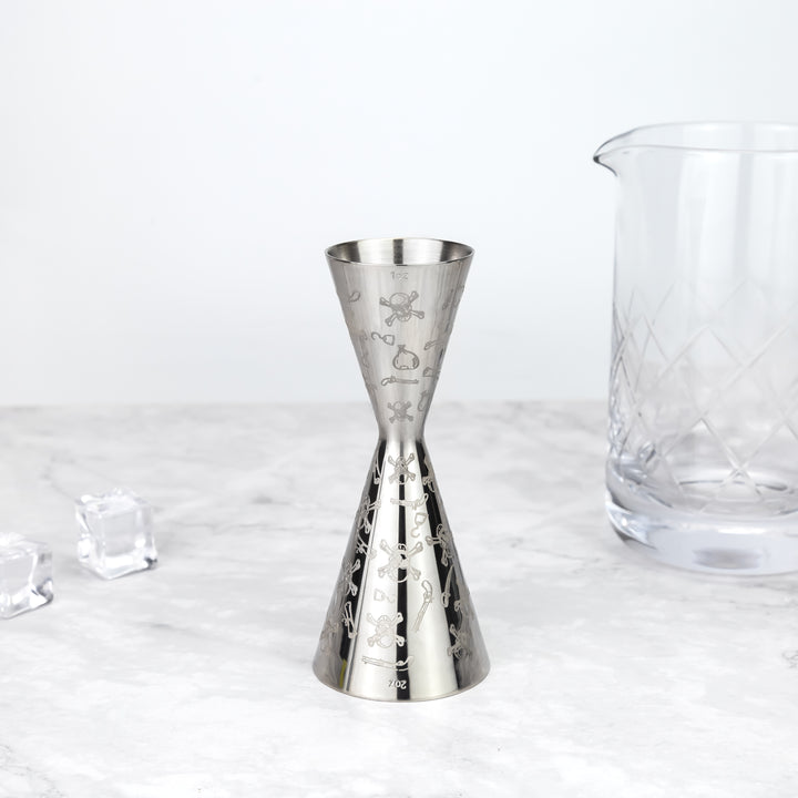 Jigger Skull sin costura 1/2 oz, Diseño Grabado.