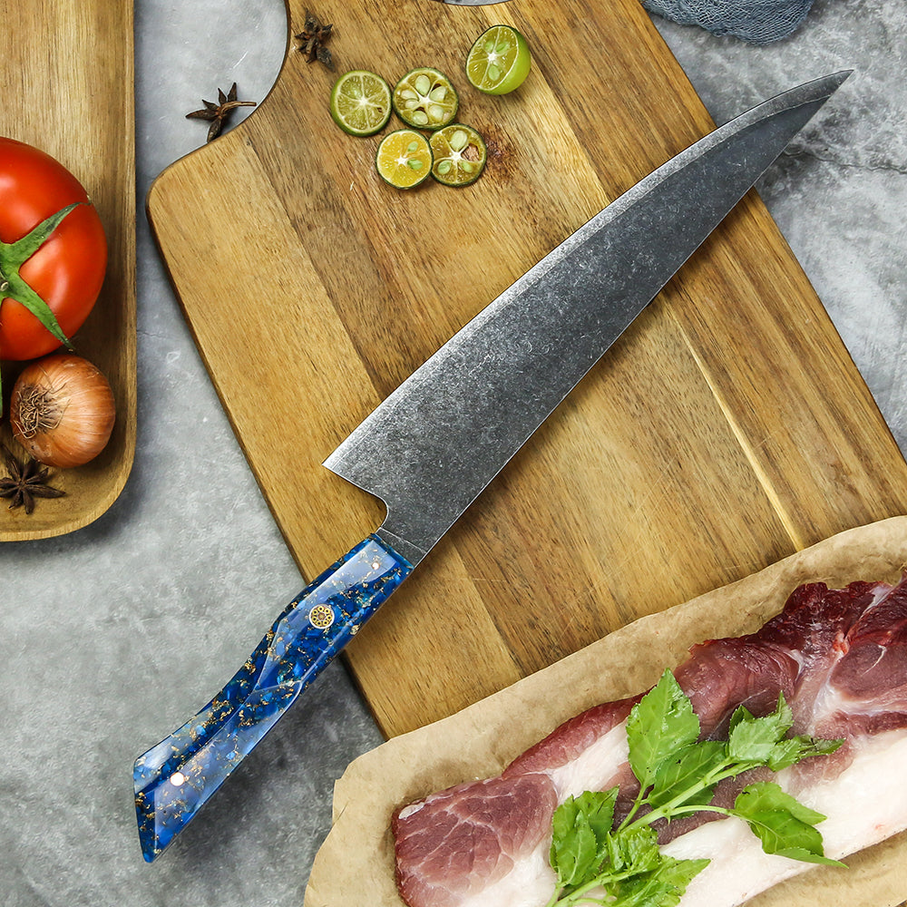 Cuchillo Chef #8,  3 capas-10Cr15MoV, Mango de Resina Azul