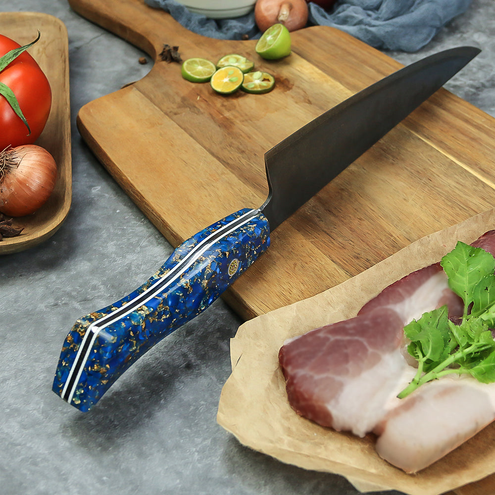 Cuchillo Chef #8,  3 capas-10Cr15MoV, Mango de Resina Azul