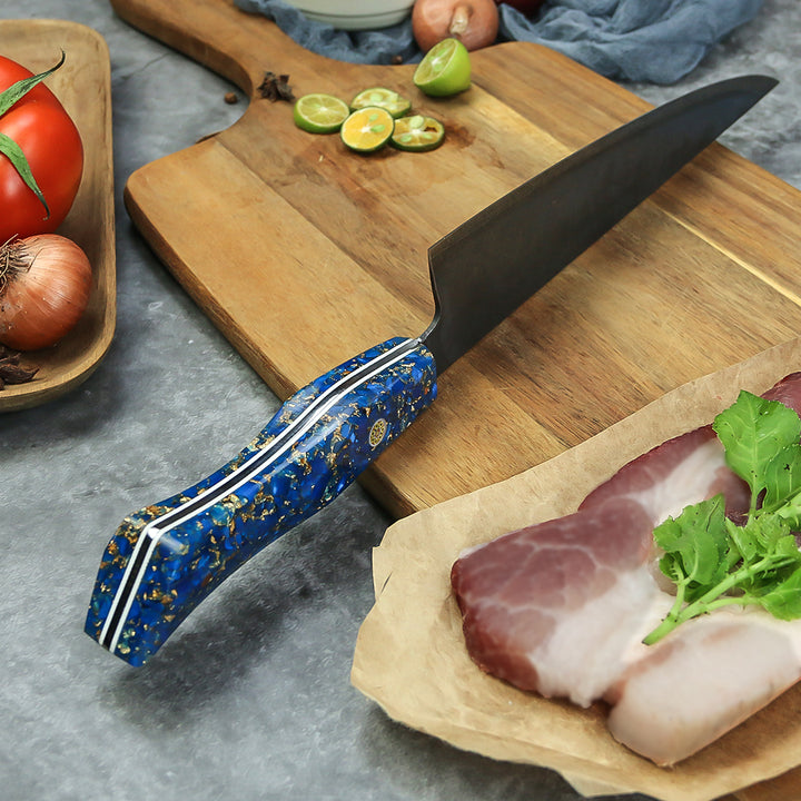Cuchillo Chef #8,  3 capas-10Cr15MoV, Mango de Resina Azul