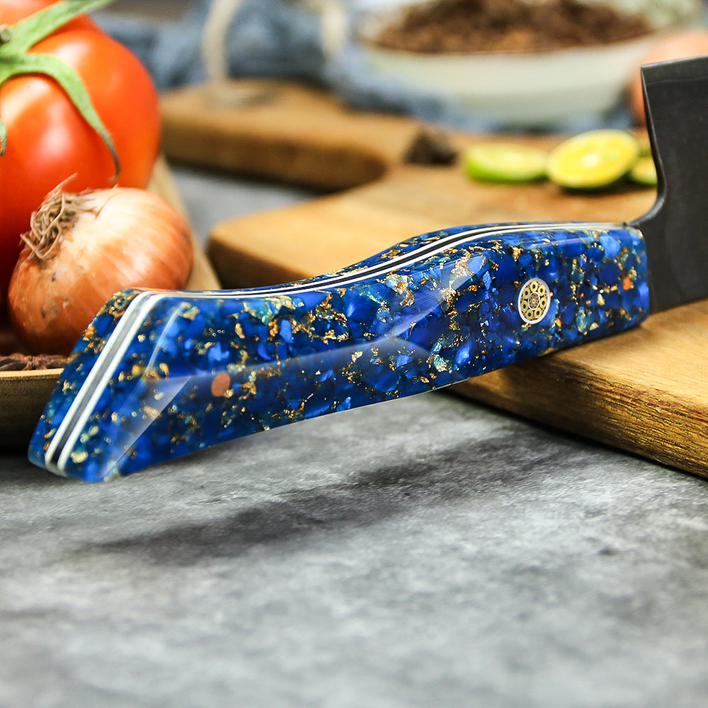 Cuchillo Chef #8,  3 capas-10Cr15MoV, Mango de Resina Azul