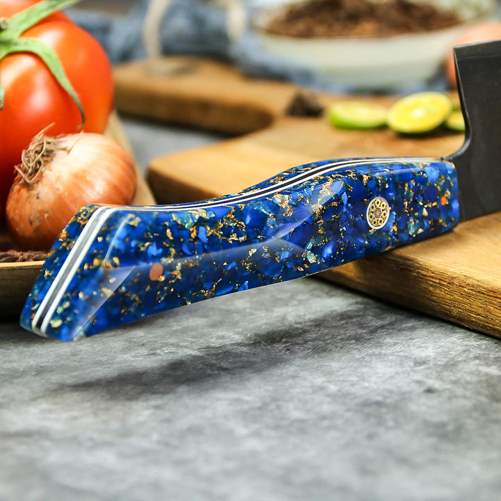 Cuchillo Chef #8,  3 capas-10Cr15MoV, Mango de Resina Azul