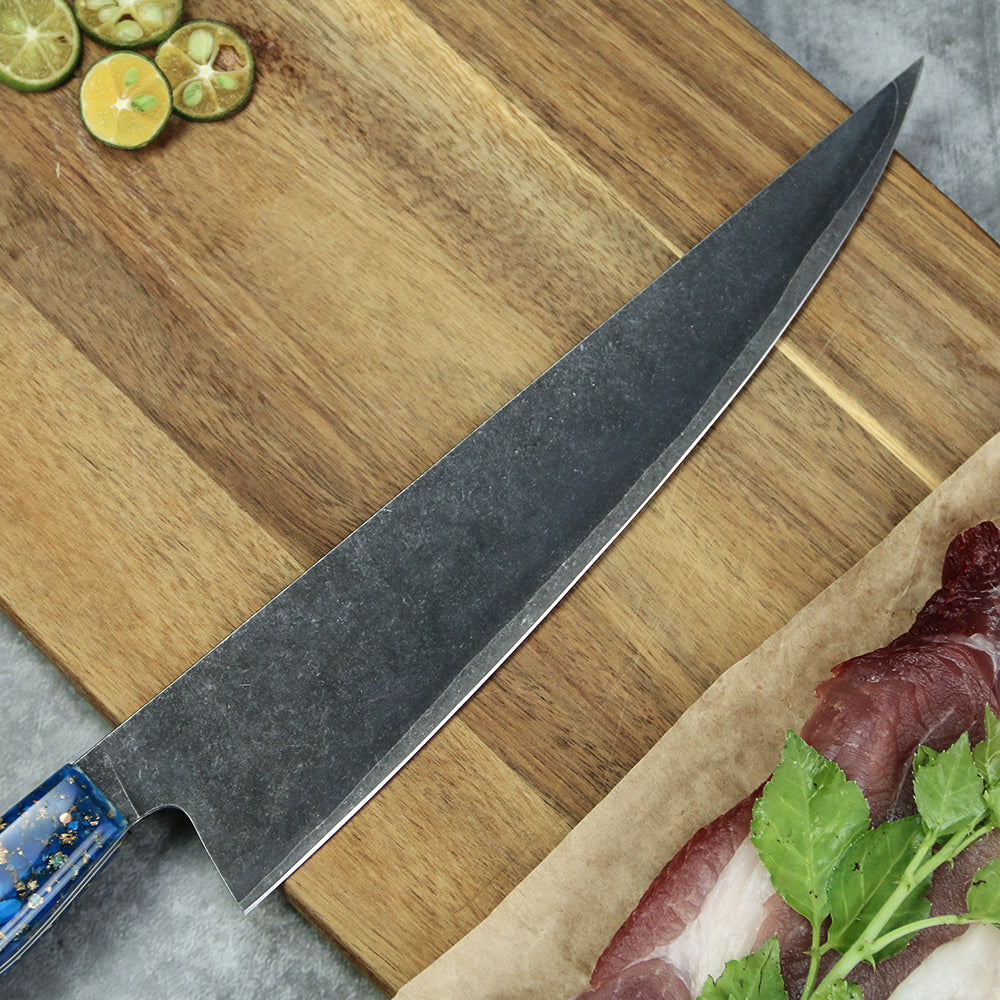 Cuchillo Chef #8,  3 capas-10Cr15MoV, Mango de Resina Azul