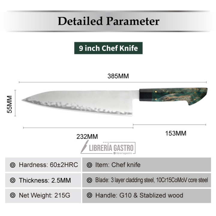 Cuchillo Gyuto #9 Aurora – Núcleo 10Cr