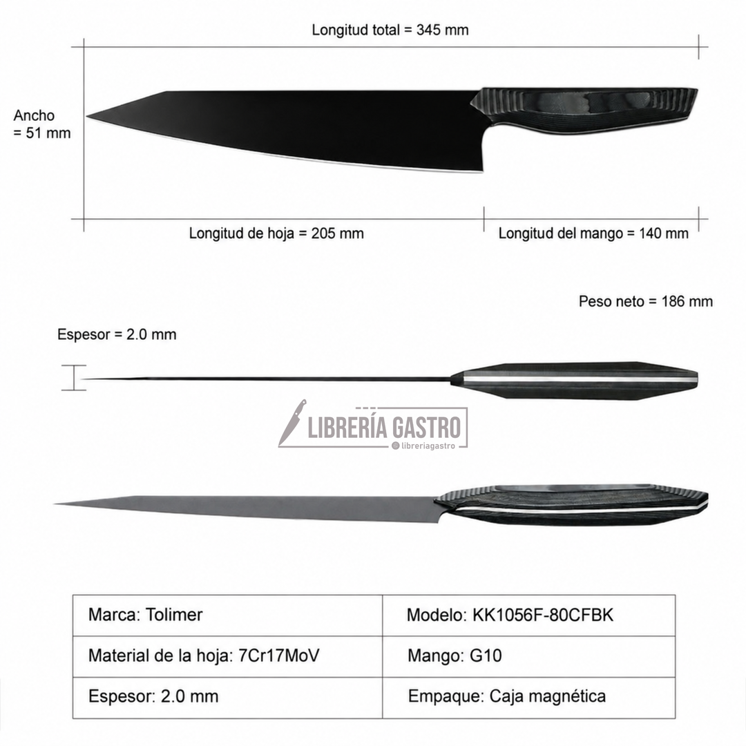 Cuchillo Kiritsuke 8″ – Acero 440C con Titanio Negro