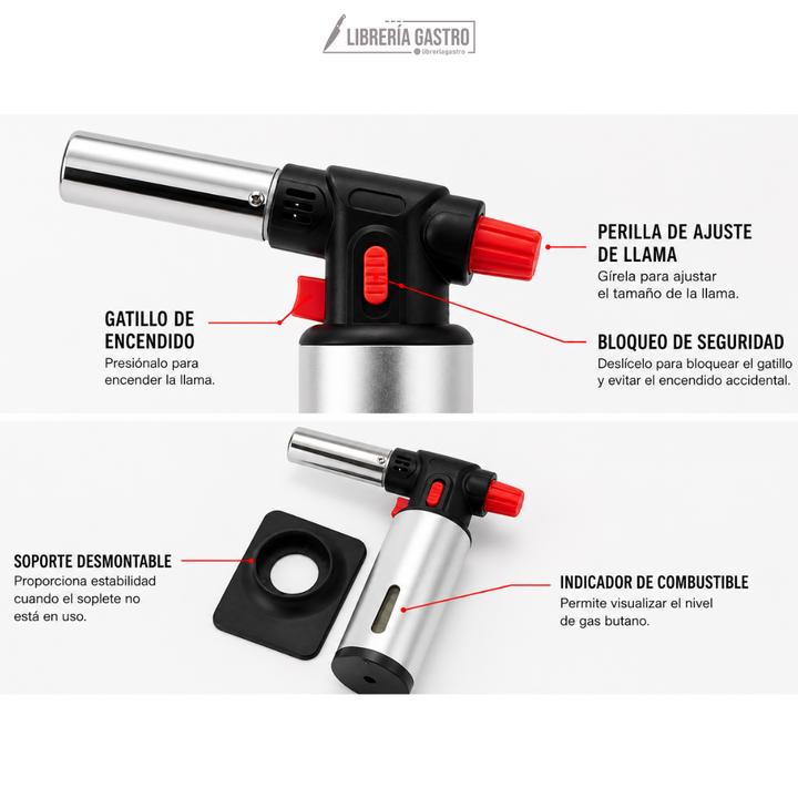 Soplete con ventana de visualización de combustible, recargable 1300 °