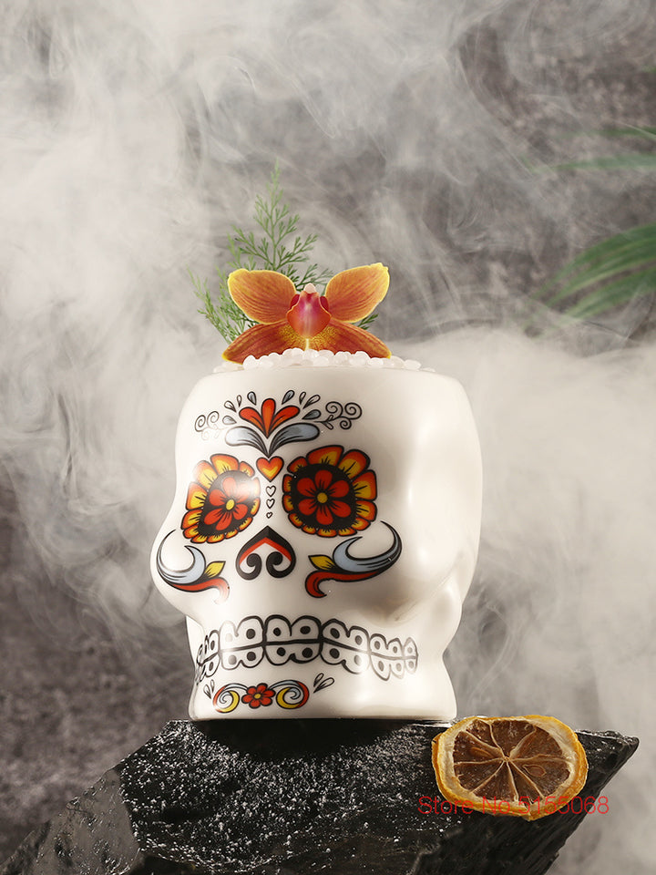 Soul-taza Tiki de cerámica con forma de calavera y flores 450ml, recipiente Molecular para cóctel, Hotel americano.