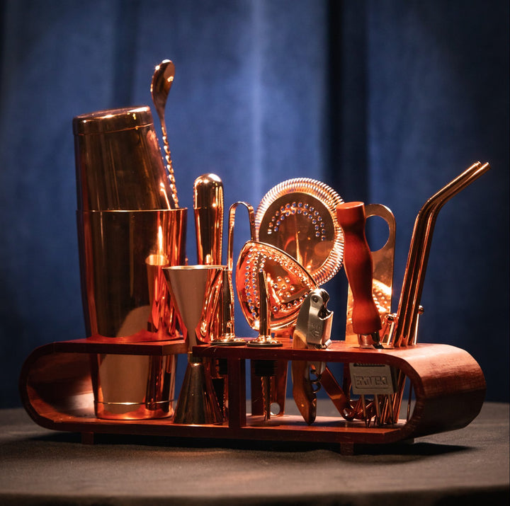 Kit Profesional Bartender, 20pzs acero Premium color Cobre.