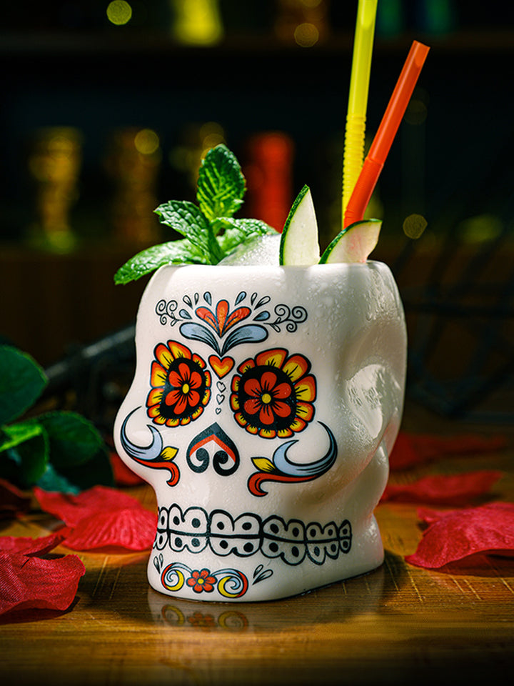 Soul-taza Tiki de cerámica con forma de calavera y flores 450ml, recipiente Molecular para cóctel, Hotel americano.