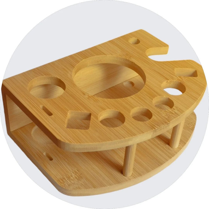 KIT BASICO BARTENDER, DE 12 PIEZAS DE ACERO INOXIDABLE CON BASE DE BAMBÚ.