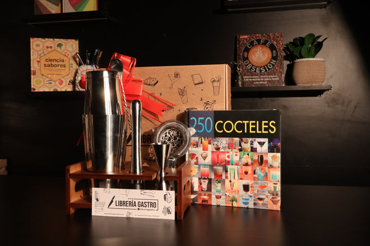 BOX Kit bar premium de 6 piezas con soporte + libro 250 cocteles