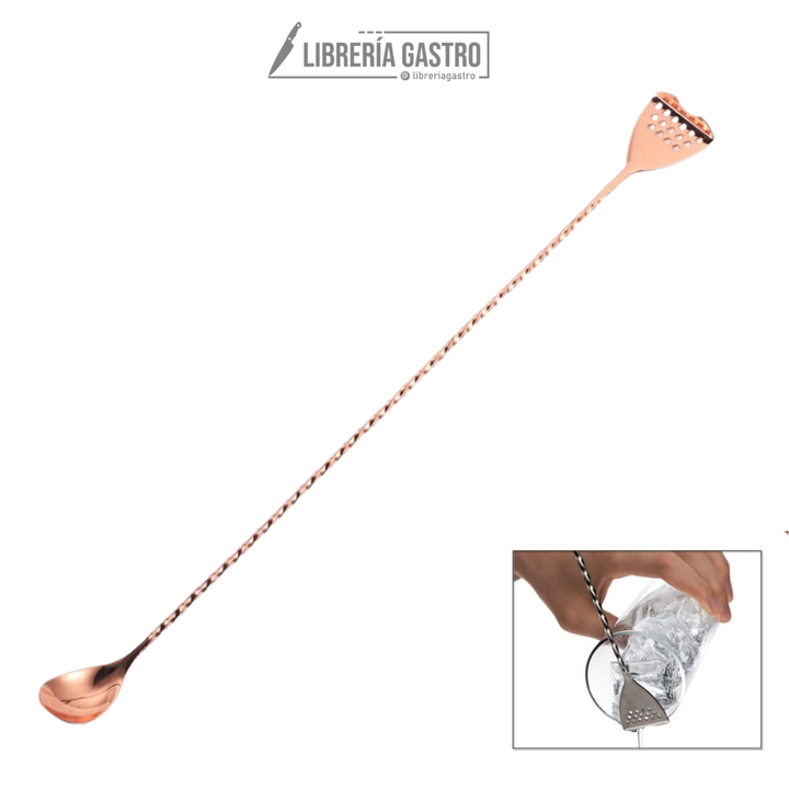 Cuchara Estilo japonés con colador cobre, 40cm.