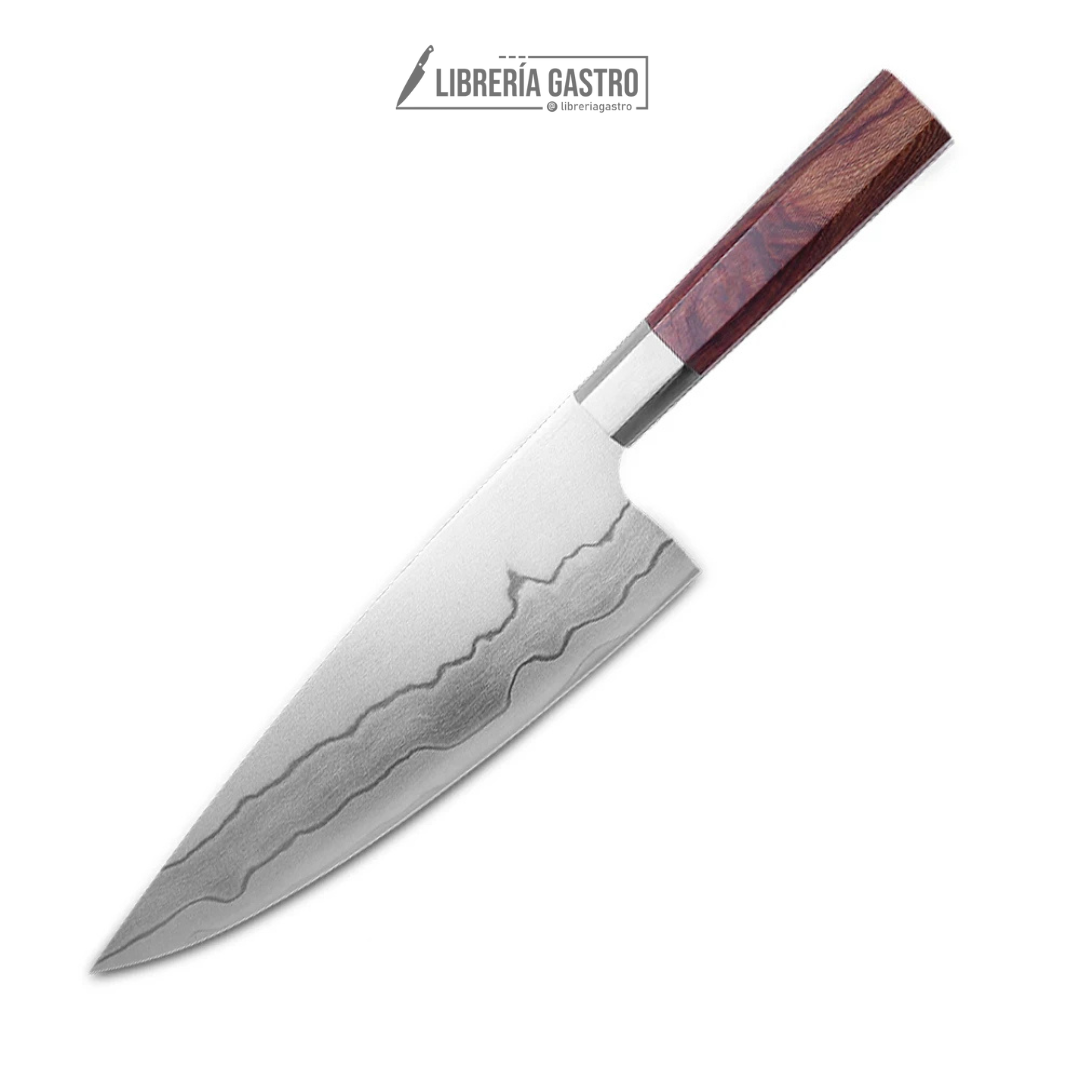 Cuchillo Chef Gyuto Chef #8, Acero Damasco 440C, estilo Japones.