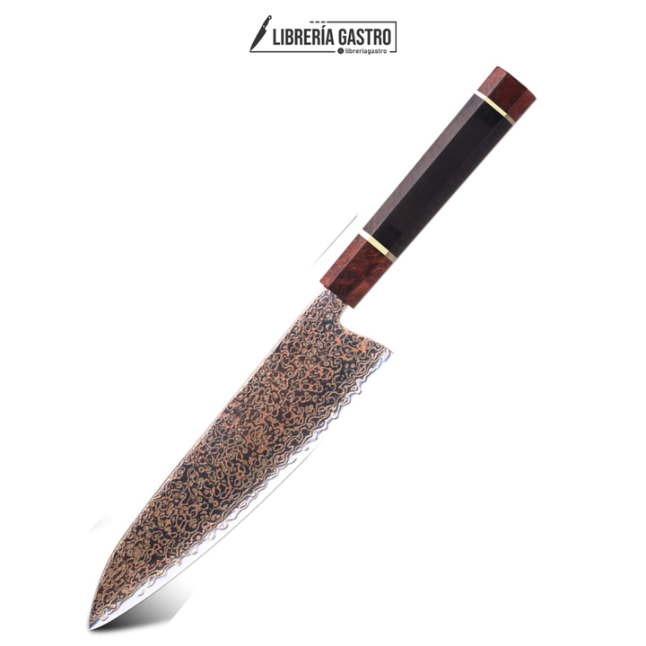 Cuchillo Chef #8 Japones, Acero Damasco 37 capas Cobre VG10