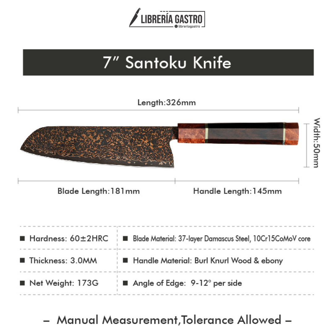 Cuchillo Santoku #7 Japones, Damasco 37 capas, núcleo 10Cr15CoMoV.