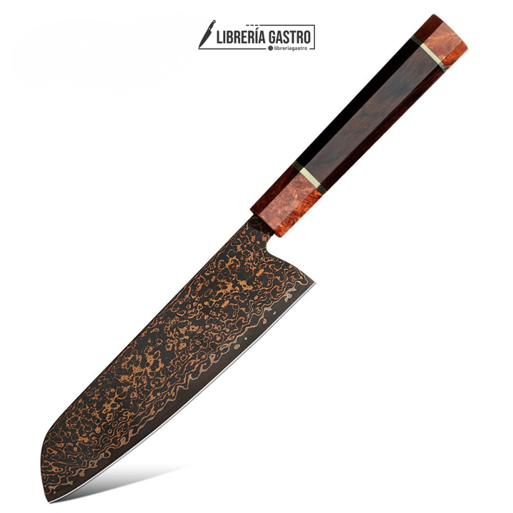 Cuchillo Santoku #7 Japones, Damasco 37 capas, núcleo 10Cr15CoMoV.