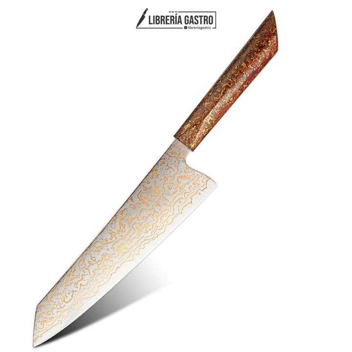 Cuchillo Kiritsuke #8 Japones, Acero damasco 37 capas de cobre VG10.