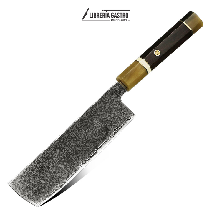 Cuchillo Buffalo Nakiri #7, Acero Damasco de 67 Capas.