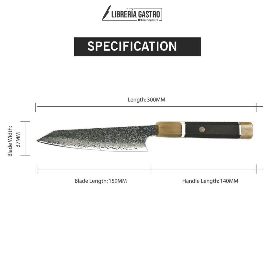 Cuchillo Buffalo Kiritsuke #8, Acero Damasco de 67 Capas.