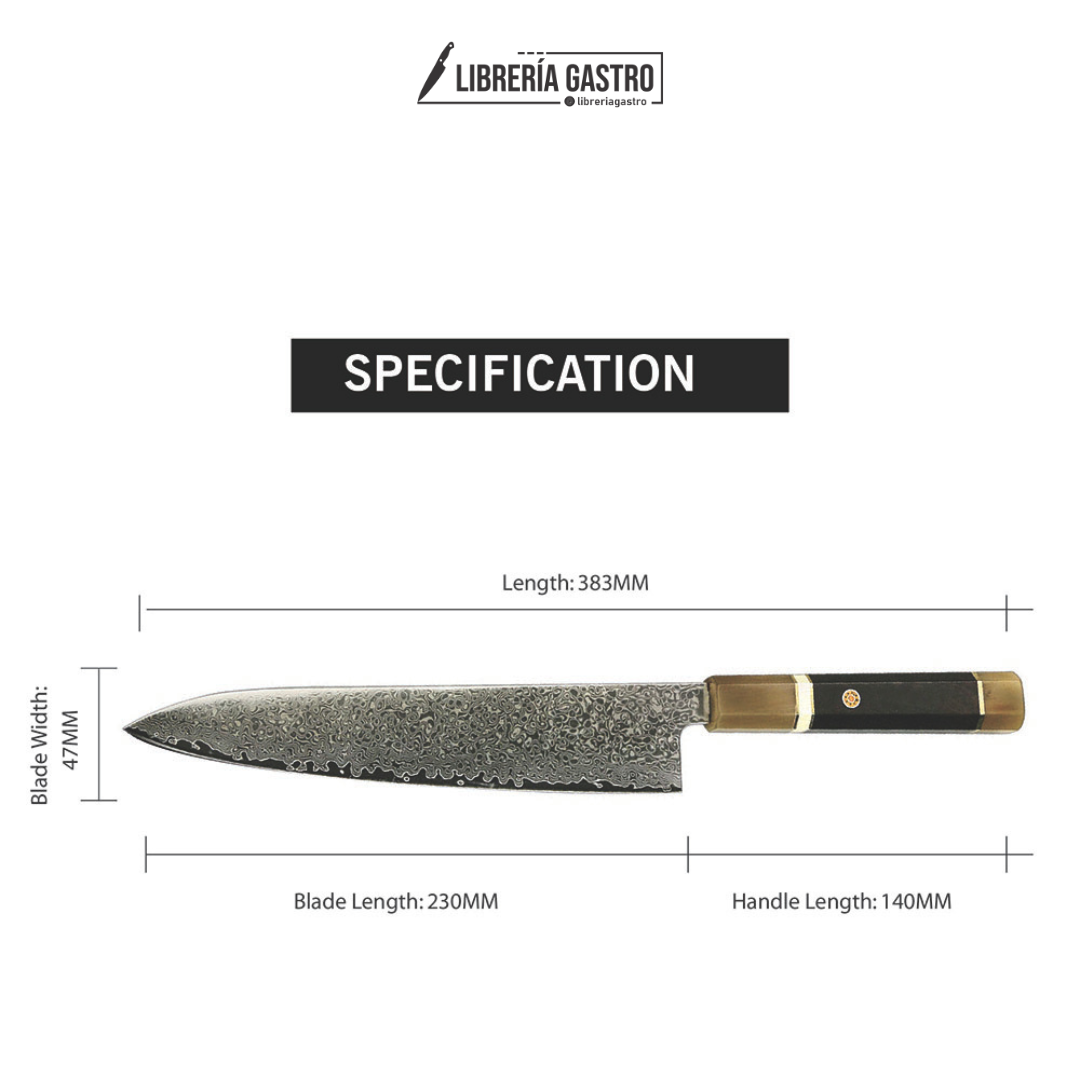 Cuchillo Buffalo Chef #8, Acero Damasco de 67 Capas.