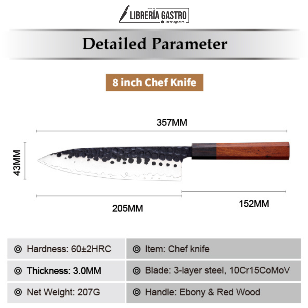 Cuchillo Chef #8, acero al carbono de tres capas AUS-10.