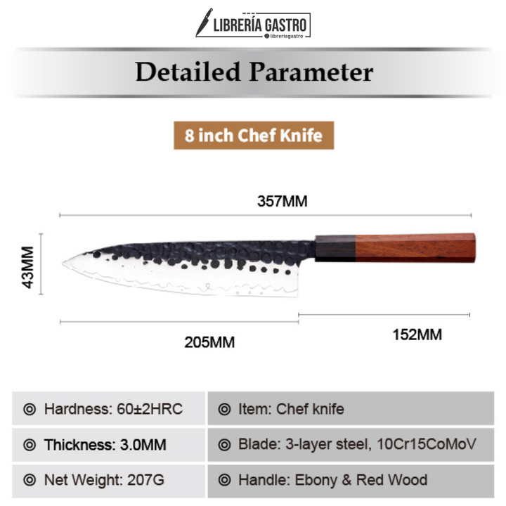 Cuchillo Chef #8, acero al carbono de tres capas AUS-10.