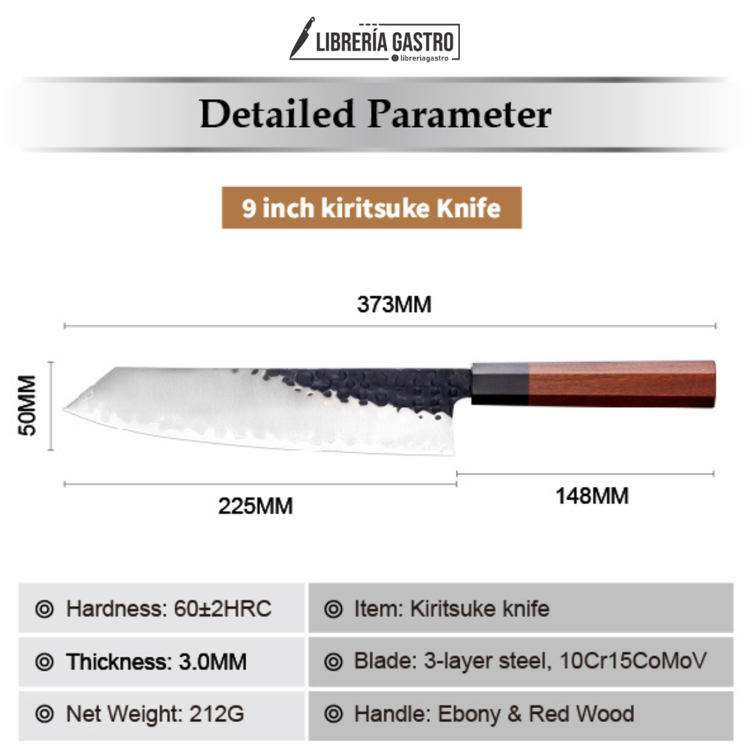 Cuchillo Kiritsuke #9, acero al carbono de tres capas AUS-10.