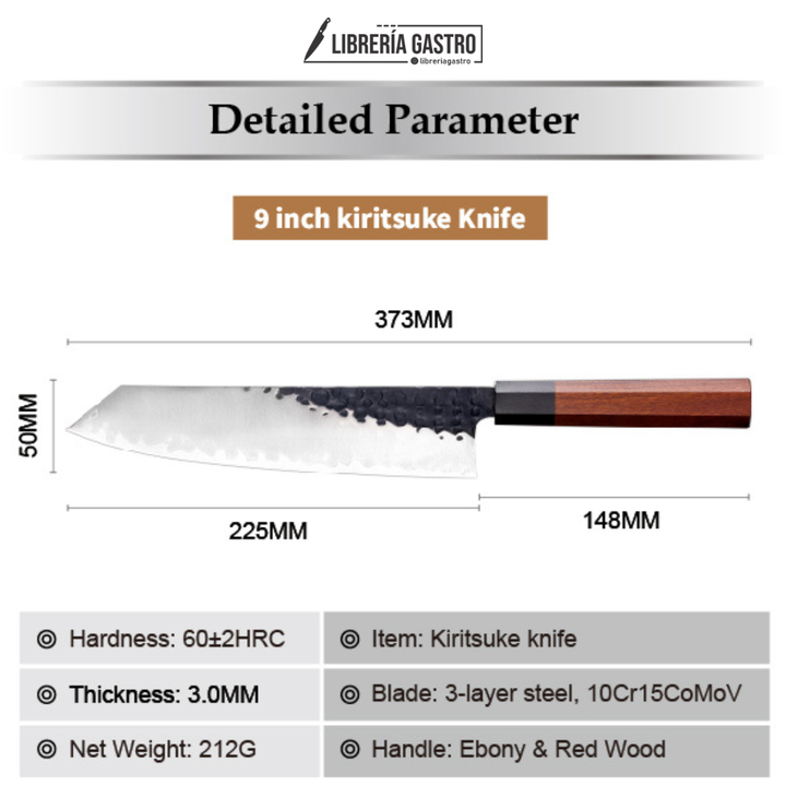 Cuchillo Kiritsuke #9, acero al carbono de tres capas AUS-10.