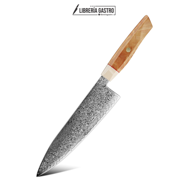 Cuchillo Chef #8, 67 capas acero Damasco, núcleo S35VN.