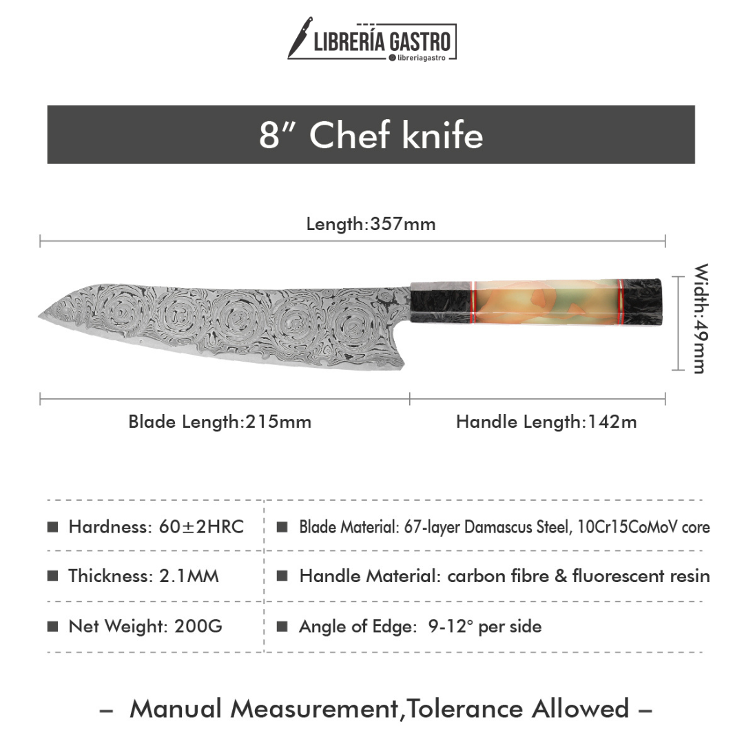Cuchillo Chef #8, Damasco de alta calidad de 67 capas, 10Cr15CoMoV