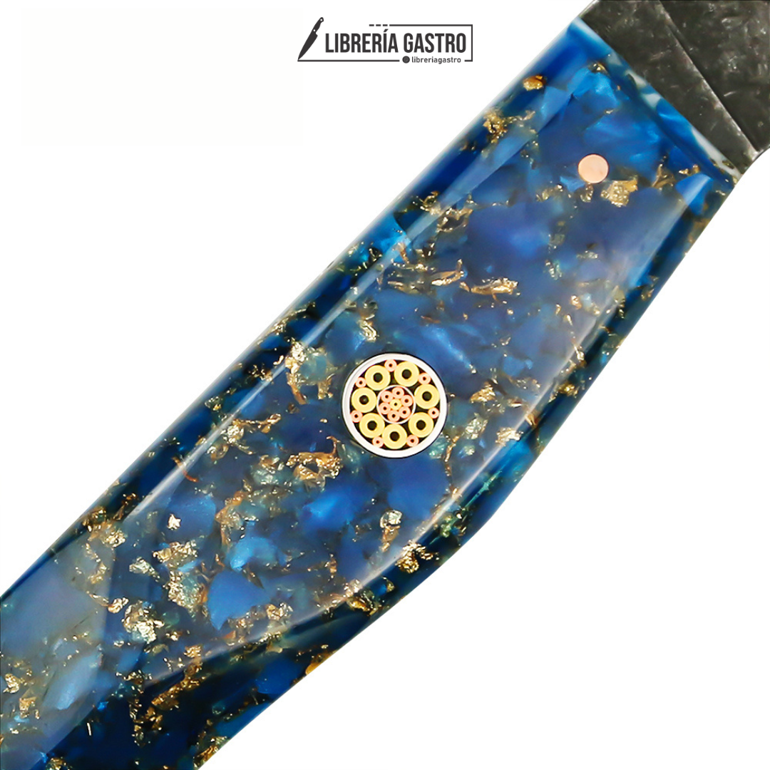 Cuchillo Chef #8,  3 capas-10Cr15MoV, Mango de Resina Azul