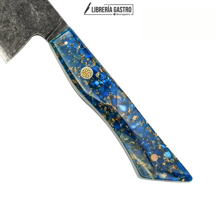 Cuchillo Chef #8,  3 capas-10Cr15MoV, Mango de Resina Azul