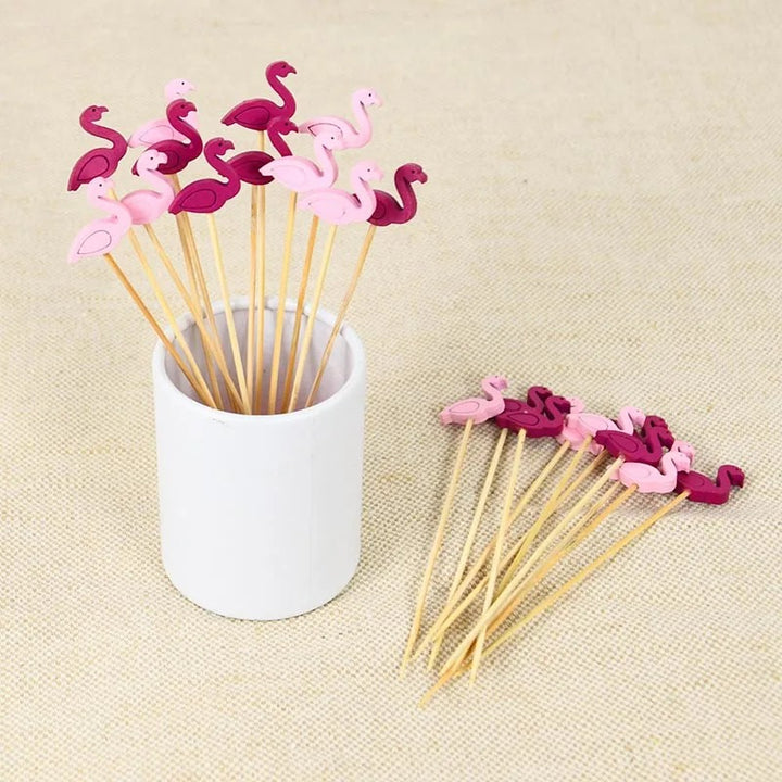 Brocheta de bambú con forma de flamenco, pato Cisne, Piña Pqt x 100 unds