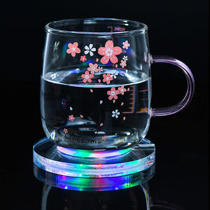 Posavasos LED para bebidas, LAFEINA USB recargable luz hasta posavasos acrílico (redondo RGB)