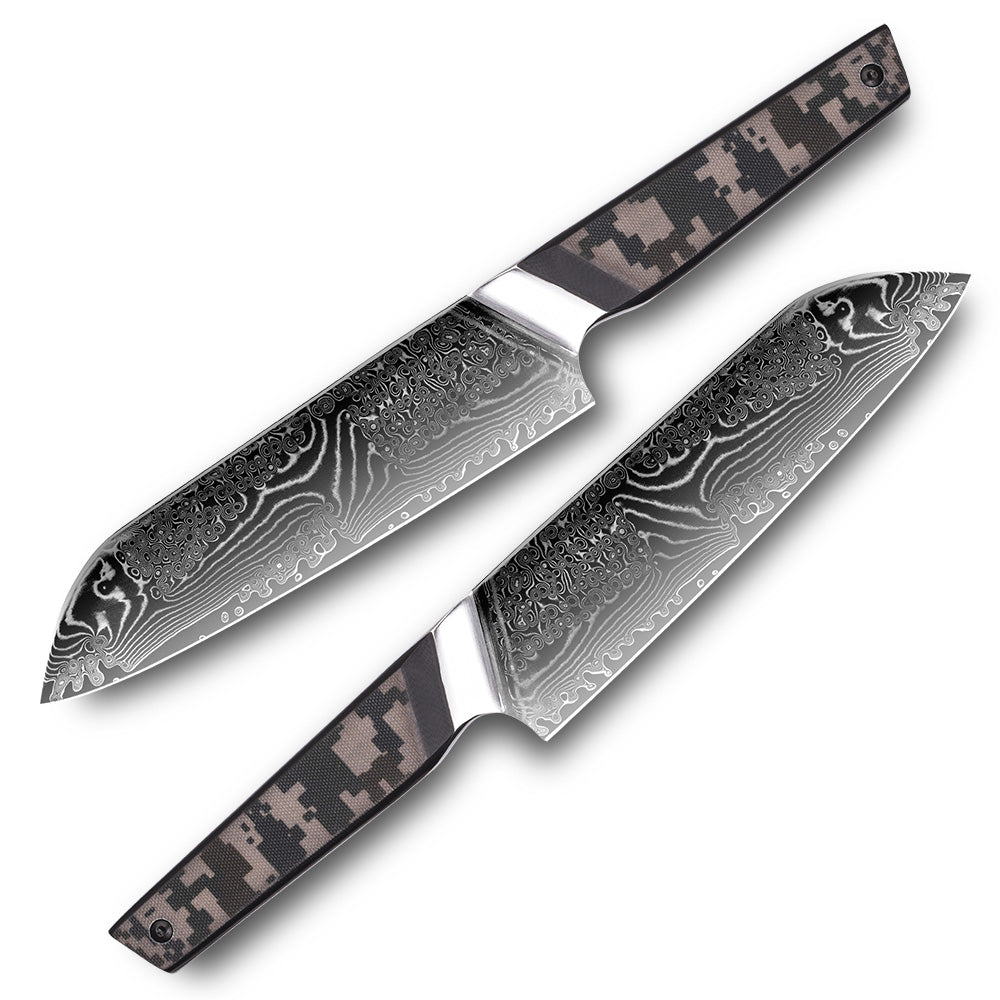 Cuchillo Santoku #7 “Centinela” – Damasco 67 capas, núcleo 10Cr.