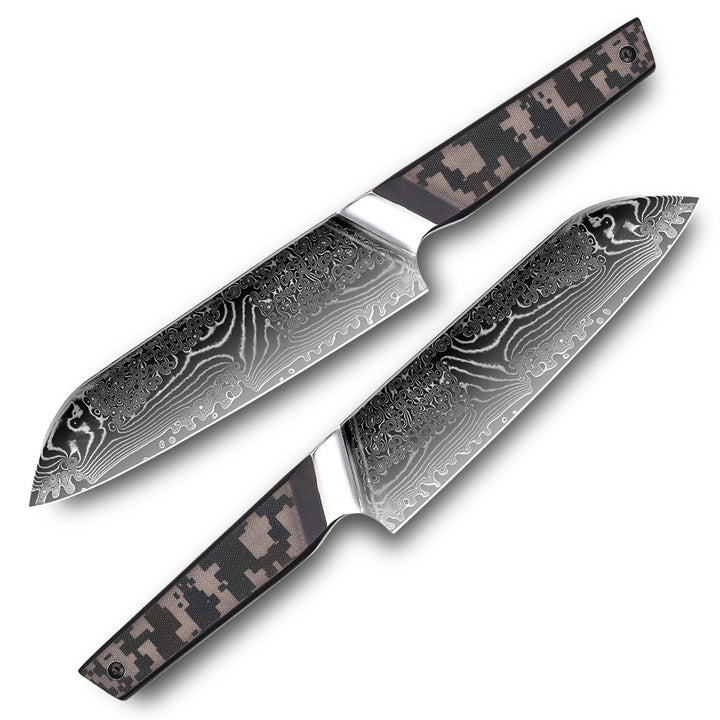 Cuchillo Santoku #7 “Centinela” – Damasco 67 capas, núcleo 10Cr.