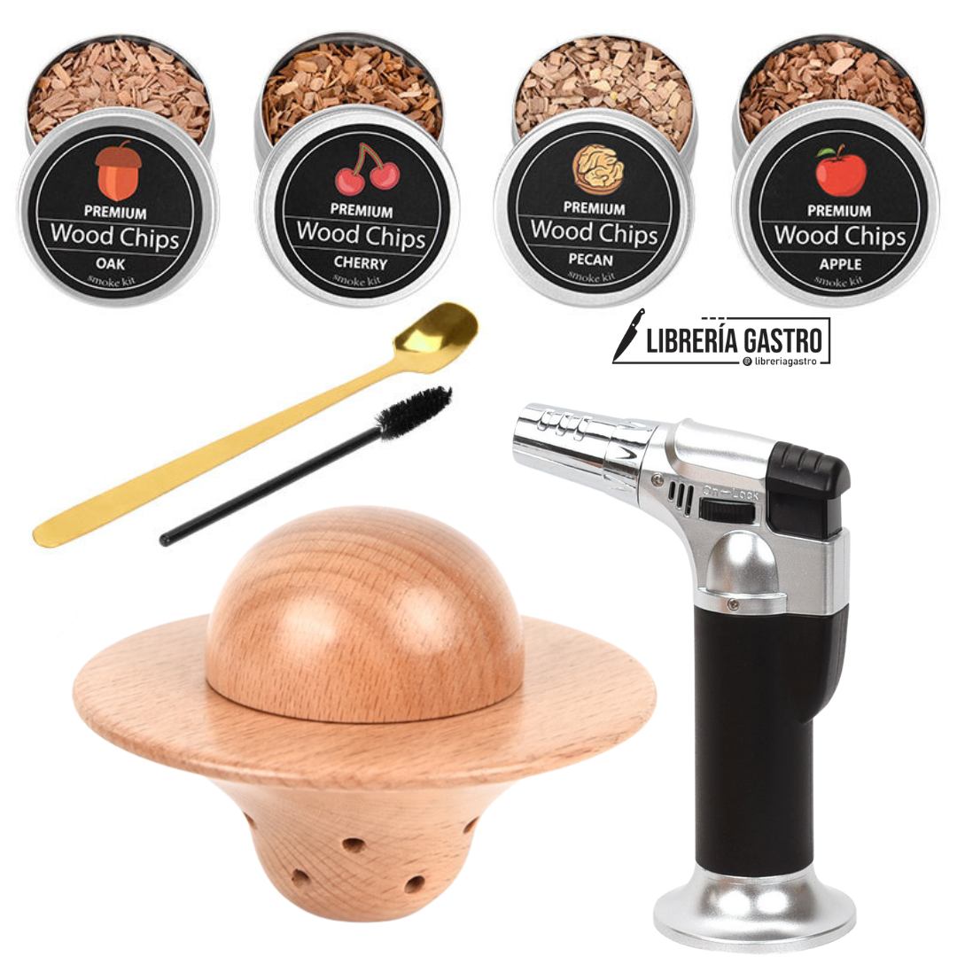 Kit Premium OVNI,  ahumador con soplete silver y 4 chips de leña.