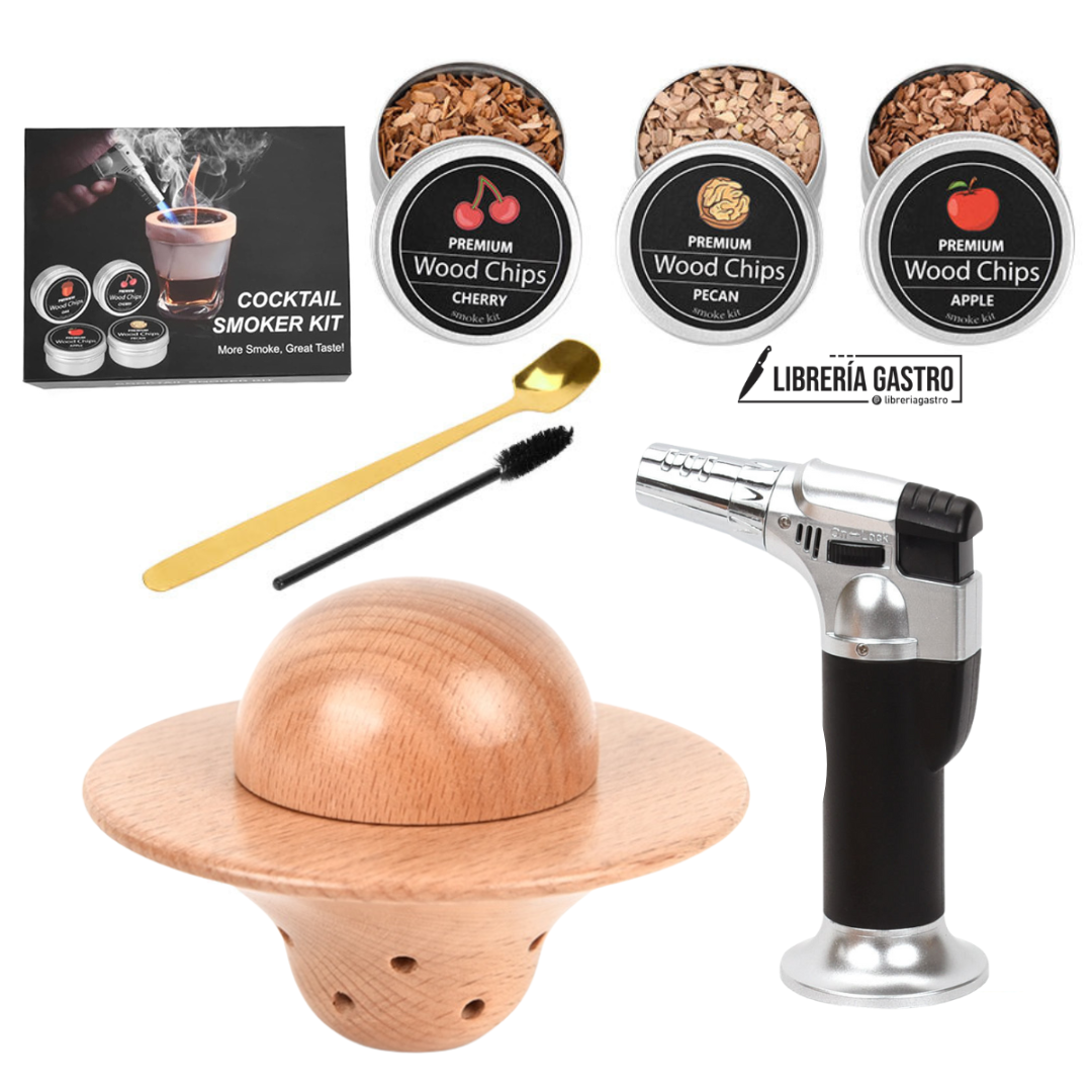 Kit Premium OVNI,  ahumador con soplete silver y 3 chips de leña.