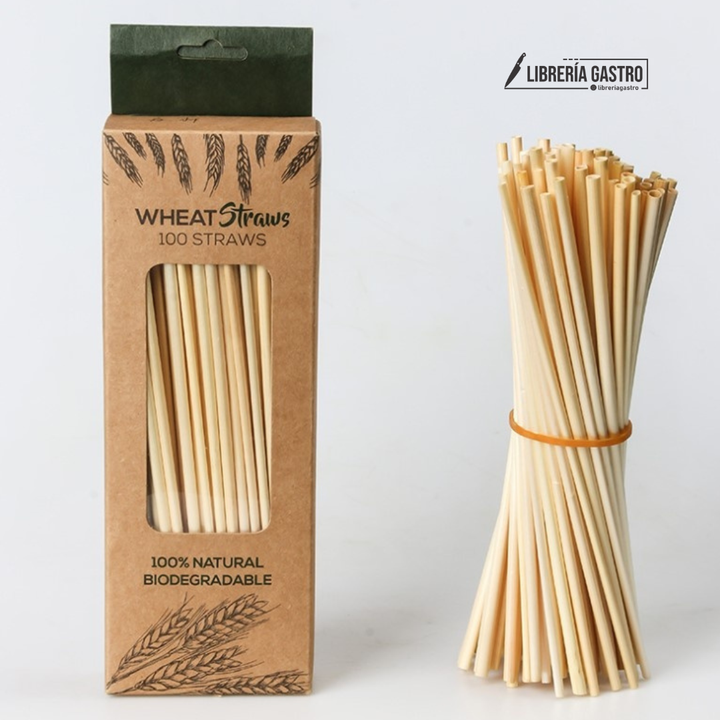 Pajita portátil de trigo 100% Biodegradable, 100 ud.