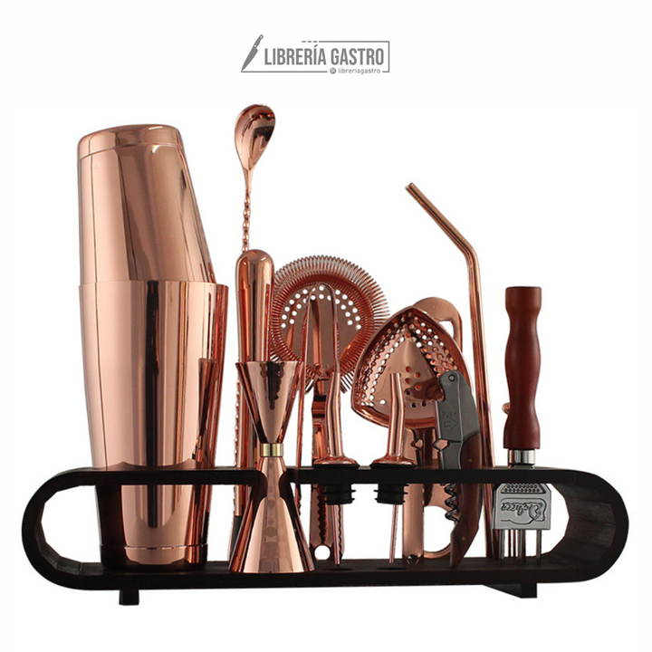 Kit Profesional Bartender, 20pzs acero Premium color Cobre.