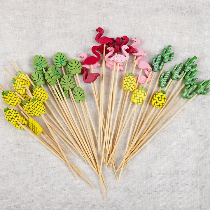 Brocheta de bambú con forma de flamenco, pato Cisne, Piña Pqt x 100 unds