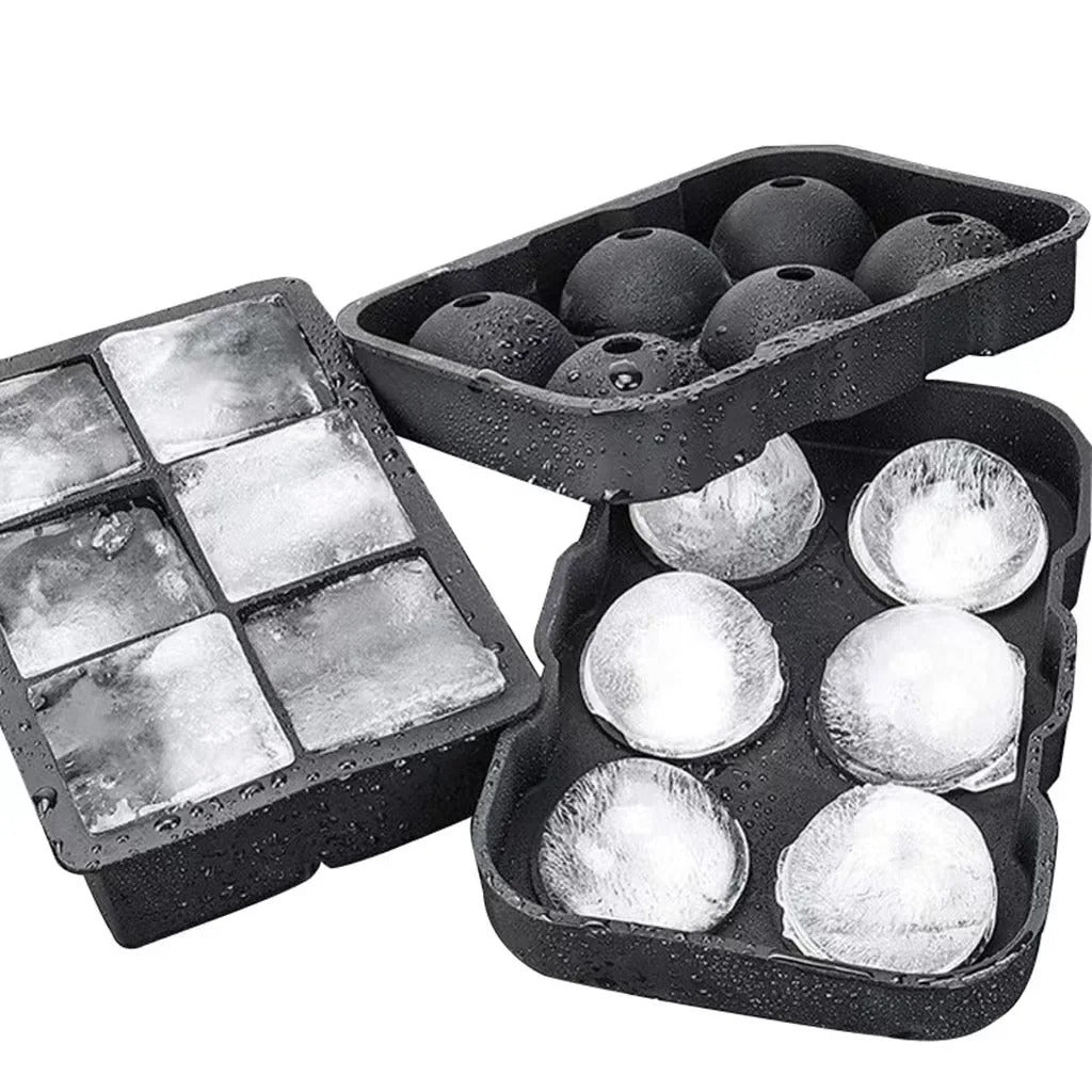 PACK Bandeja de hielo de silicona de grado alimenticio, 6 cubos Y 6 esfera.
