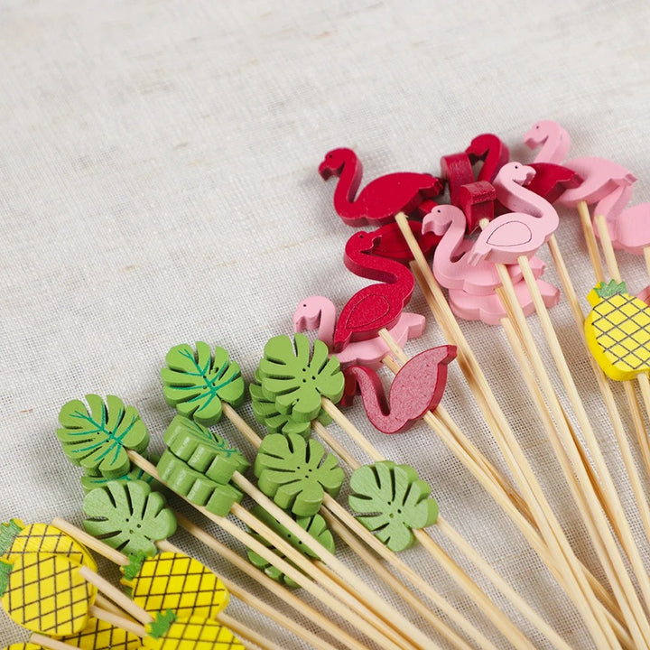 Brocheta de bambú con forma de flamenco, pato Cisne, Piña Pqt x 100 unds